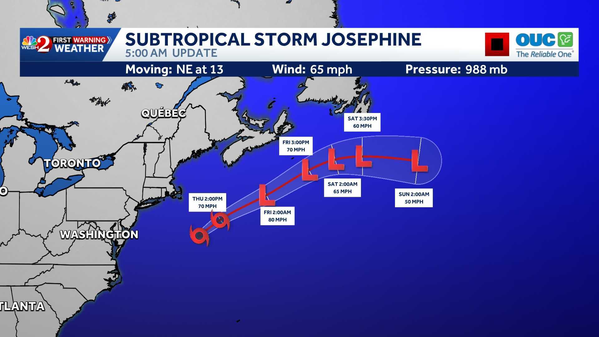 Subtropical Storm Josephine expected to become powerful extratropical cyclone, NHC says — WESH 2 Orlando