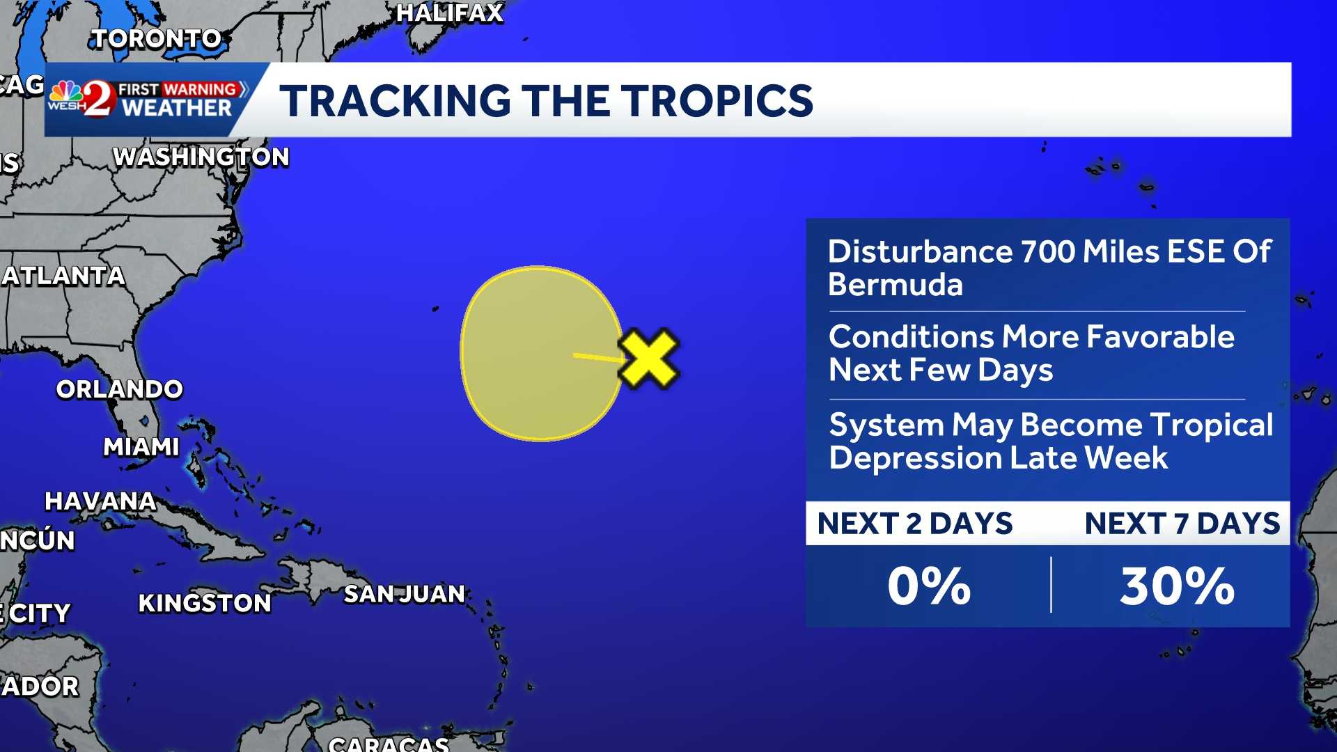 Chances dip slightly for Atlantic disturbance to become tropical depression this week, NHC says — WESH 2 Orlando
